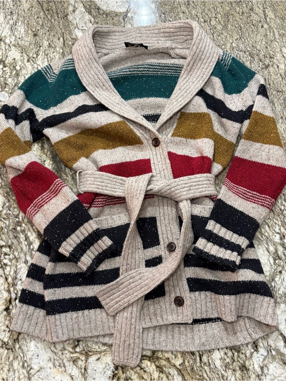 Pendleton Camp Stripe Lambswool Blend Wrap Cardigan - Picture 2 of 5